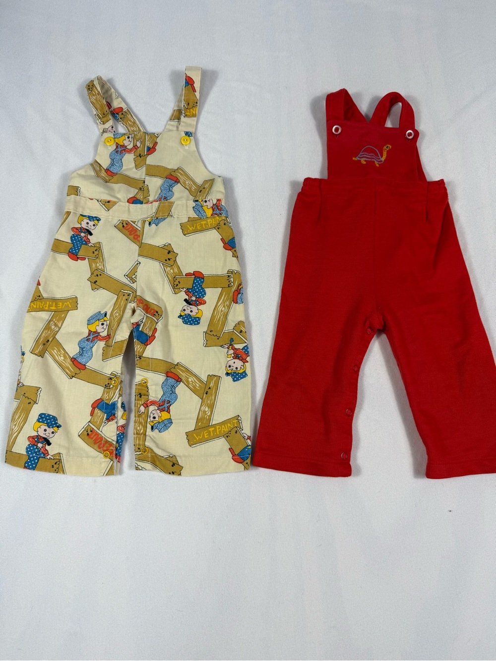 2 pairs of Vintage Infant Overalls- Carters turtle + unbranded painter